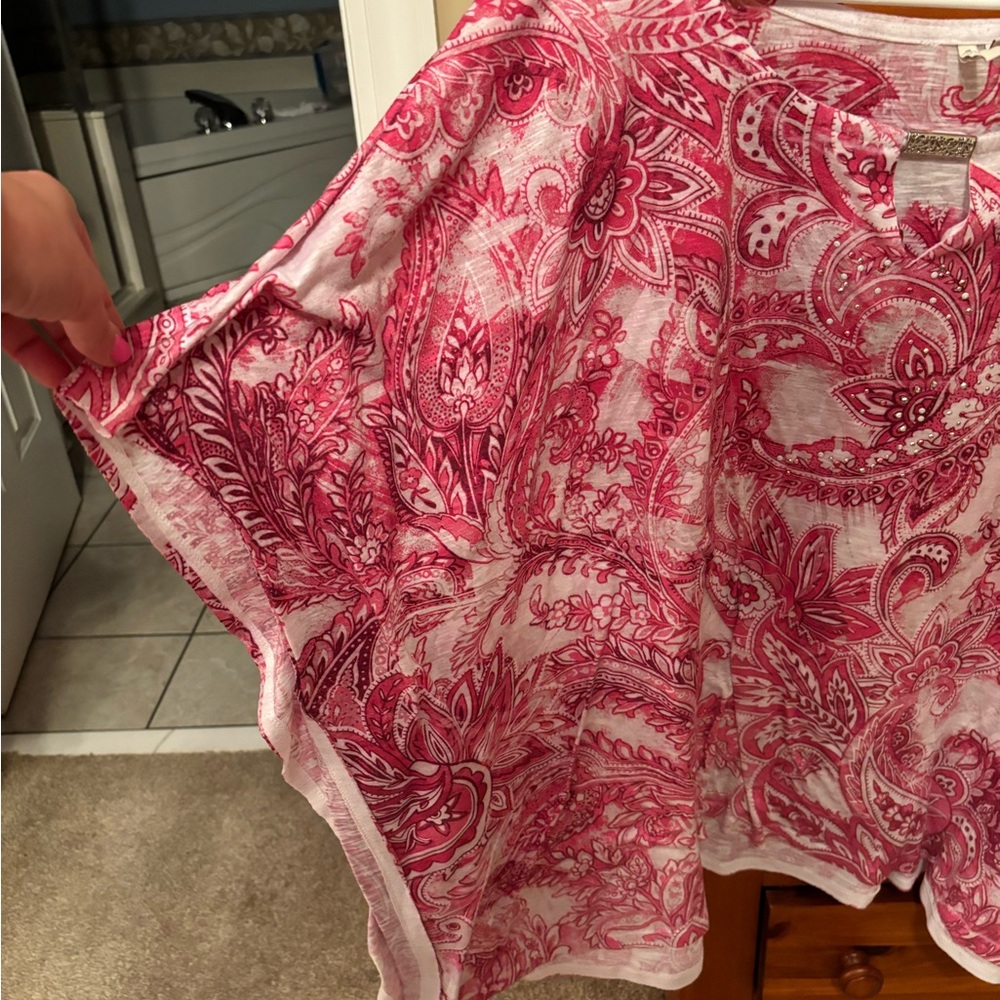Cato Plus Size Pink Patterned Butterfly Style Blouse womens 26/28 - Picture 2 of 6